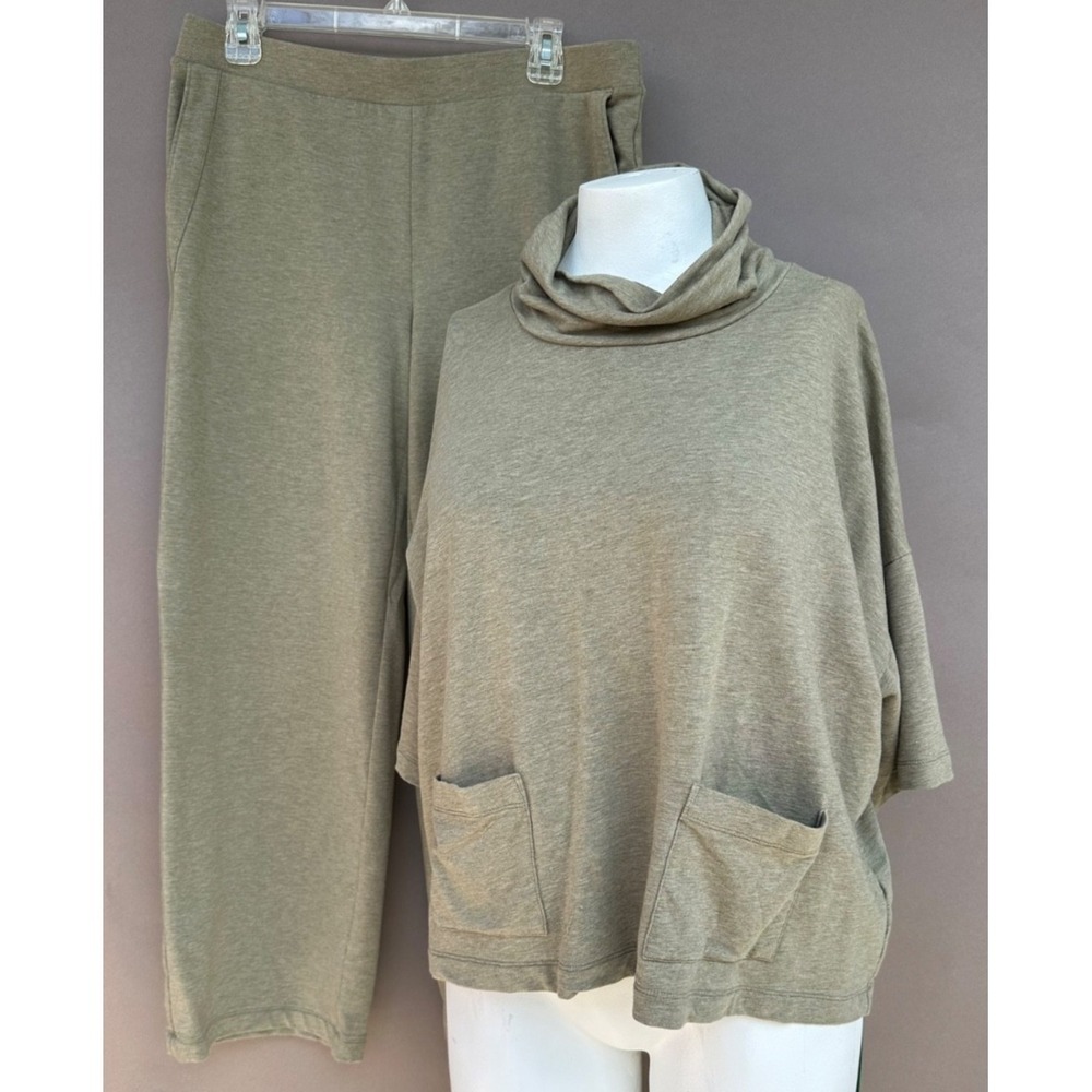 Pure J Jill Affinity French Terry Set M Cowl Neck Short Sleeve Slim Leg Green